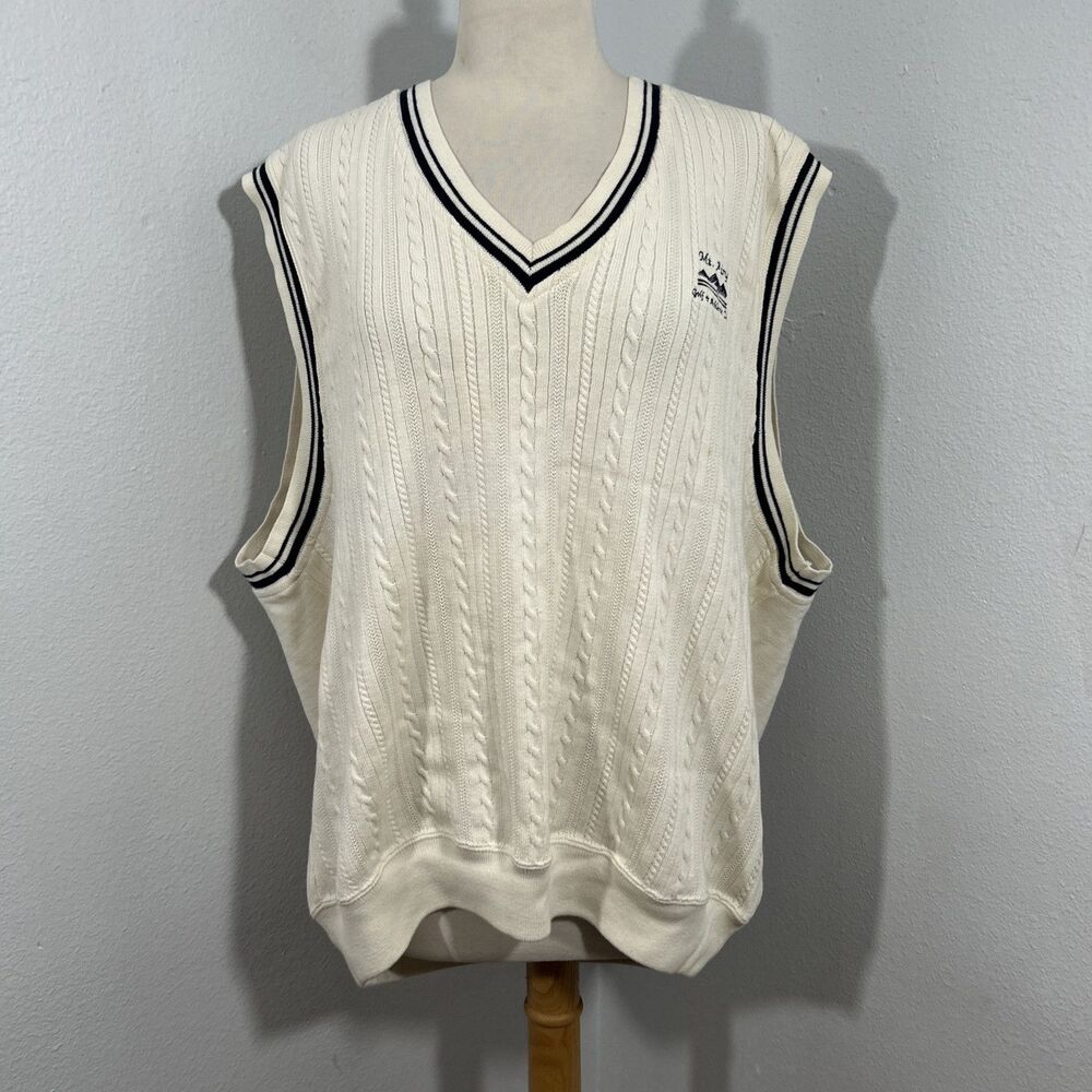 Cutter Buck Sweater Vest Mens XL TG Cable Preppy Tennis V Neck Varsity Academia